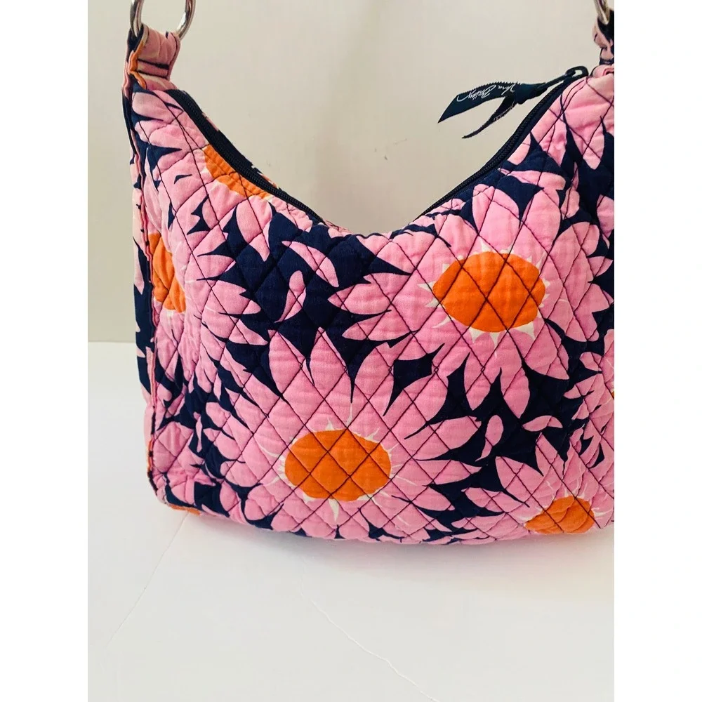 Vera Bradley Sun Valley Quilted Cotton Hobo Shoulder Bag Pink Navy Floral